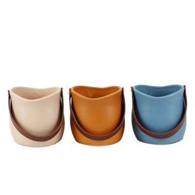 Vaso Manico Ecopelle D.13  H.12 Decorazione Composizione