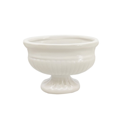 Coppa Ovale Ceramica Bianca 12,5x7x9 Decorazione Composizione Floreale