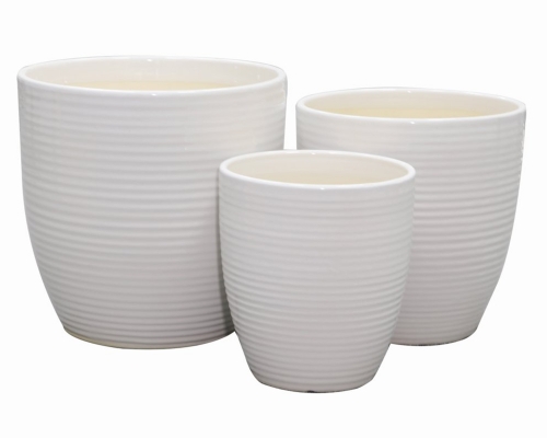 Vaso Ceramica Righe Alto S/3 Decorazione Composizione Floreale Arredo Matrimonio