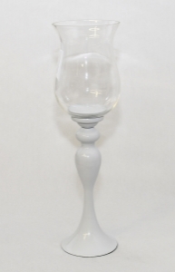 Candeliere In Metallo Bianco E Vetro Diametro 14 Cm Altezza 50 Cm