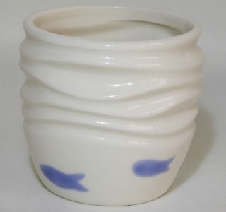 Vasetto Ceramica Bianca Pesci D. 9 H. 9