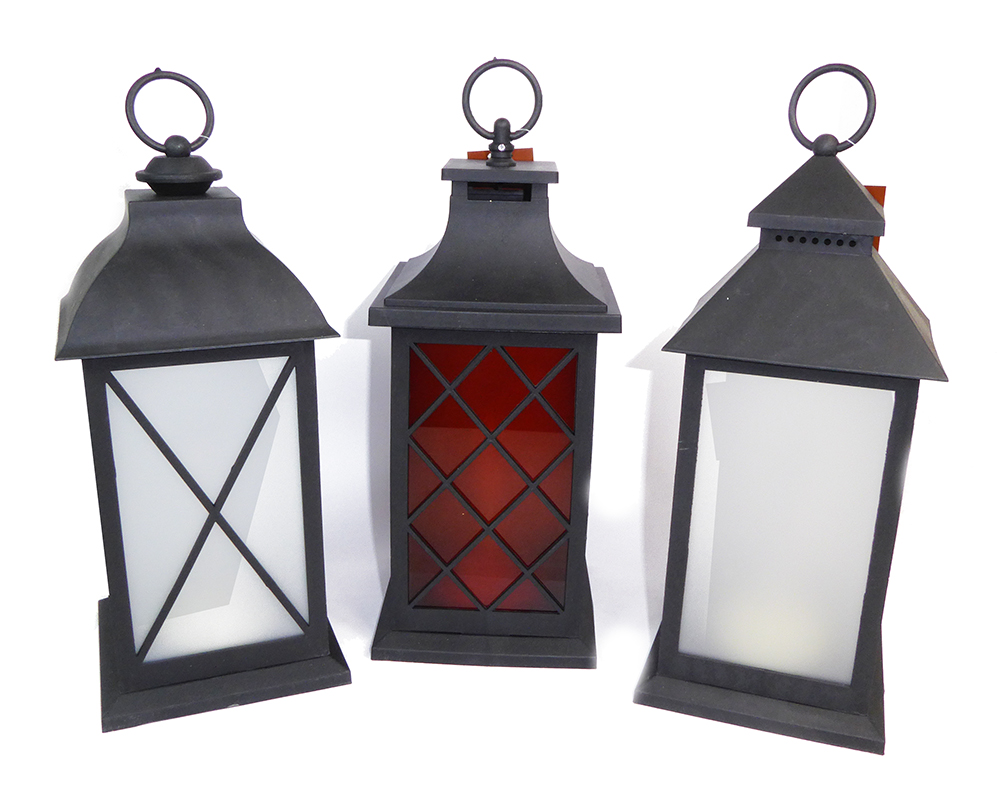 Lanterna Led 13,5xH.32 Cm In Plexiglass Fuoco Simile Reale Arredo Natale