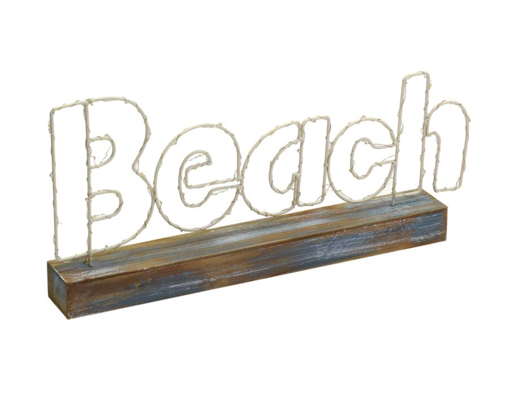 Decorazione Arredo Mare Legno E Mettalo Con Led Beach CM42X5,5H21