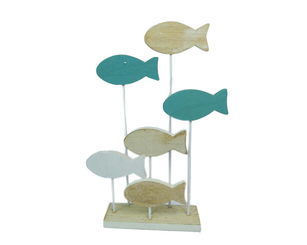 Pesci Legno Decorativi 33x24,5x5 Cm Con 2 Mollettine Arredo Linea Mare
