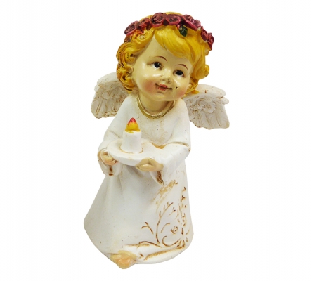 Angelo Cuore Candela Cm 10,5 Statuina Resina Decorazione Addobbi Natale