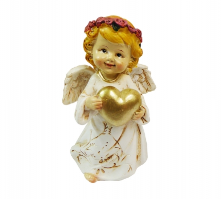 Angelo Cuore Candela Cm 10,5 Statuina Resina Decorazione Addobbi Natale