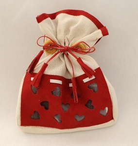 Sacchetto Con Cuori In Tessuto Rustico E Laccetti