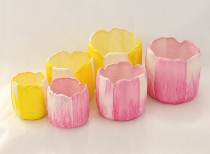 3 Contenitori Tulipano In Carta Pressata