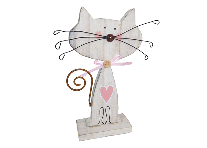 Pz 2 Gatto Legno 8x17 Cm Rosa/celeste