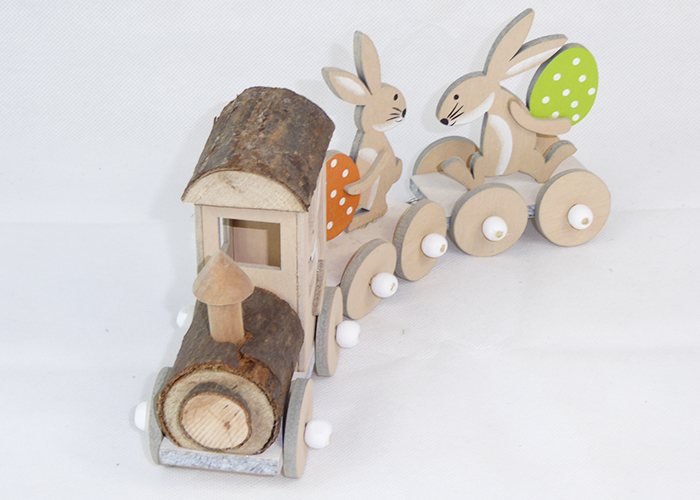 Trenino In Legno Con Conigli 30x10 Cm Primavera Pasqua