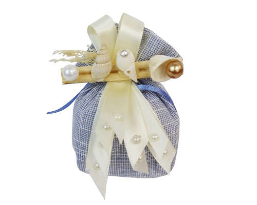 Bomboniera Matrimonio Linea Mare Saccotto Conchiglie Perle Azzurro