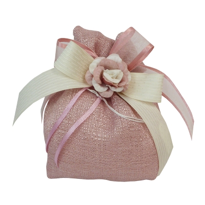 Bomboniera Matrimonio Nozze Sacchetto Rosa Fiore Tessuto