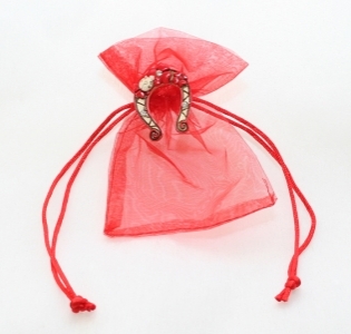 12 Sacchetti Rossi In Organza Con Ferro Di Cavallo