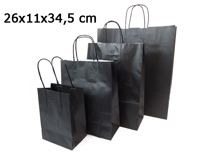 Pz 25 Shopper Carta Sealing Nera 26x11x34,5 Cm Confezionamento Regali