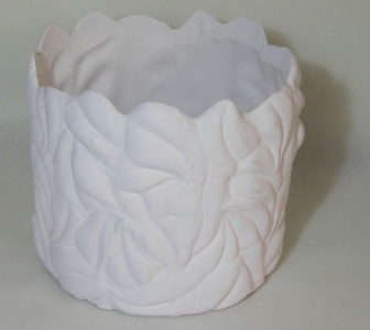 Portavaso Leaf In Gesso Bianco Con Decorazione 9,5x9,5