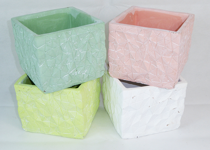 Vaso Quadro GEO 12,5x12,5x10,5 Cm Di Gesso Colorato Sagomato