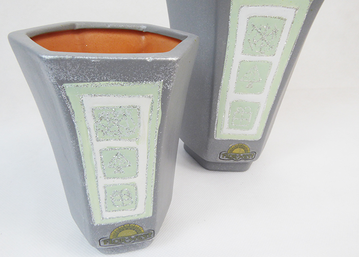 Serie Da 2 Vaso Esagonale Glitter Terracotta Regalo Natale