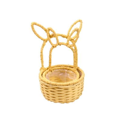 Cesto Coniglio S/2 Tondo Decorazione Primavera Pasqua