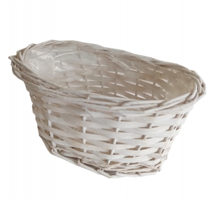 Cestino Ovale Sbiancato 23.5x16x12 Decorazioni Composizione Floreale