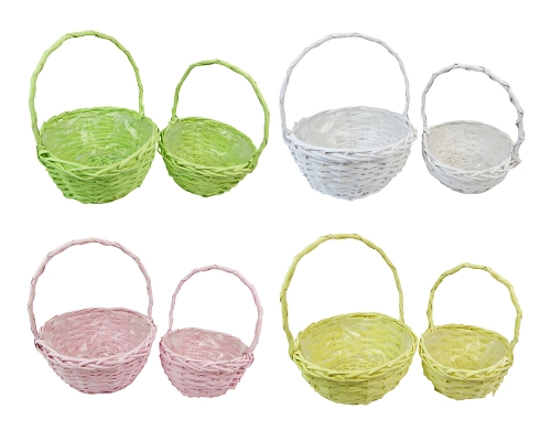 Cesto Pastelcolor Basso Con Manico S/2 Decorazioni Primavera Pasqua