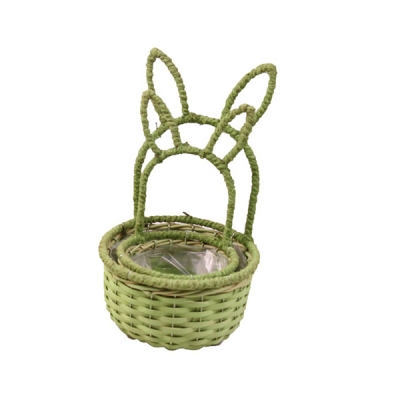 Cesto Coniglio S/2 Tondo Decorazione Primavera Pasqua
