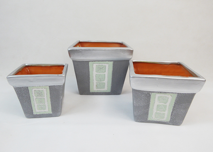 Serie Da 3 Vaso Quadro Basso Glitter Terracotta Regalo Natale