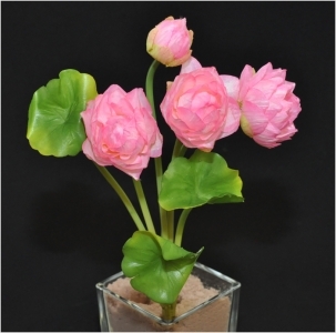Fiori Bouquet Mazzetto Loto In Seta Con Foglie 30 Cm