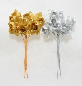 72 Roselline Con Foglie Oro/argento Per Bomboniere Fai Da Te
