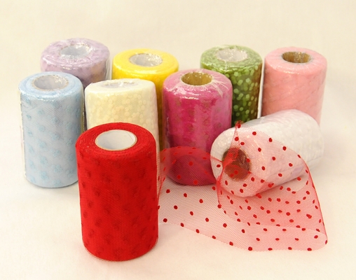 Bobina In Tulle A Pois Alta 12.5 Cm Per 25 Metri