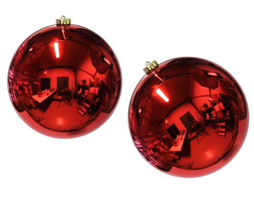 Palle Rosse/Oro Riflettenti Natale Decorazioni In Plastica Cm 15 Pz 2