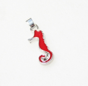 5 Ciondoli A Cavalluccio Marino Smalto Rosso Da 2.5 Cm