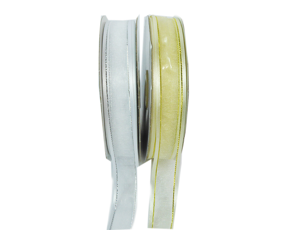 Nastro Organza Satinata Bordata Oro E Argento Mm 20 Mt 50