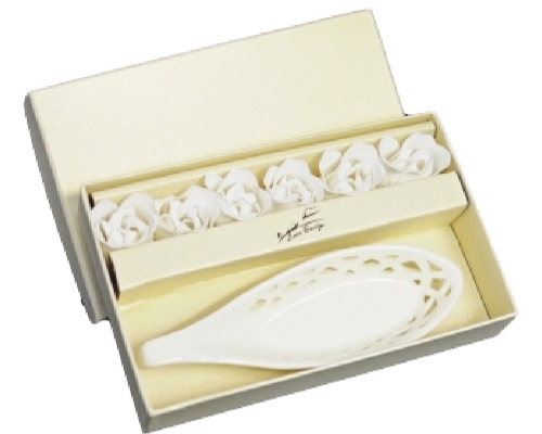 Piattino Porta Saponetta Bagno in ceramica e roselline sapone con scatola