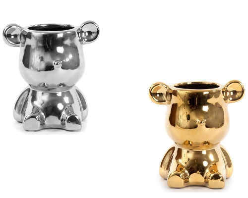Orsetto Vaso Oro Argento 19x14x19,5 Decorazioni Addobbi Composizione Floreale