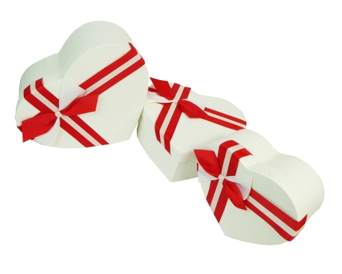 Flowerbox Cuore Bianco Nastro Rosso S/3 Decorazione Festa Mamma