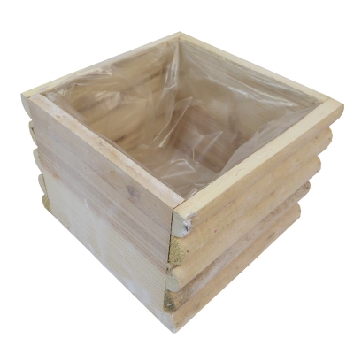 Cesto Quadro Legno Sbiancato 16x16x16 Decorazione Fioristi