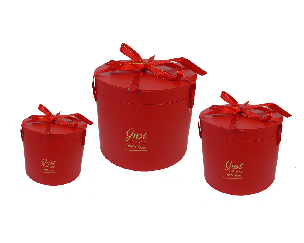 Serie Da 3 Scatola Tonda Rossa Con PVC Trasparente Contenitori Arredo Decoro