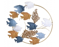 Quadro Pesci Metallo Azzurro Oro 80x5,7 H 78,1 Decorazioni Estate Mare