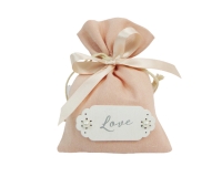 Bomboniera Matrimonio Nozze Sacchetto Rosa Targa Love