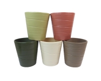 Vaso Ceramica Rigato D. 13 H. 14 Composizione Floreale