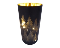 Cilindro Vetro Nero Oro H. 16 Led Decorazione Addobbi Natale