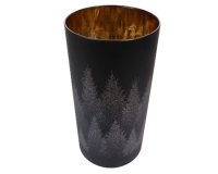 Cilindro Vetro Nero Oro H. 16 Led Decorazione Addobbi Natale