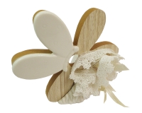 Bomboniere Matrimonio Fiore Legno Farfalla Ceramica Bianca 15x13,5 Cm