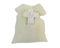Bomboniere Matrimonio Sacchetto Cotone Bianco Applicazione Croce Fiori Glitter