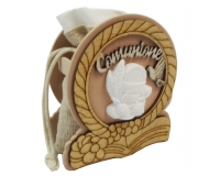 Sacchetto Legno Gesso Tondo Comunione Bomboniere Fai Da Te