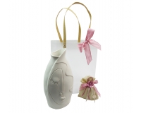 Set Bomboniere Testimoni Anniversario Alto Vaso Viso Femminile Confezione Sacchetto