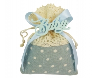 Bomboniere Battesimo Nascita Bimbo Sacchetto Celeste Scritta Baby