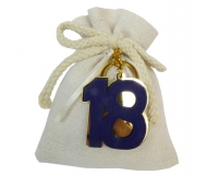 Bomboniere Diciottesimo Compleanno Sacchetto Cotone Applicazione Numero 18 Legno Plexy
