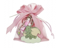 Bomboniere Battesimo Nascita Sacchetto Raso Rosa Dumbo Disney Originale