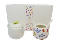 Set Farfalla Cm 13,8 Teiera Caffettiera Cucchiaino Decorazione Bomboniere Fai Da Te